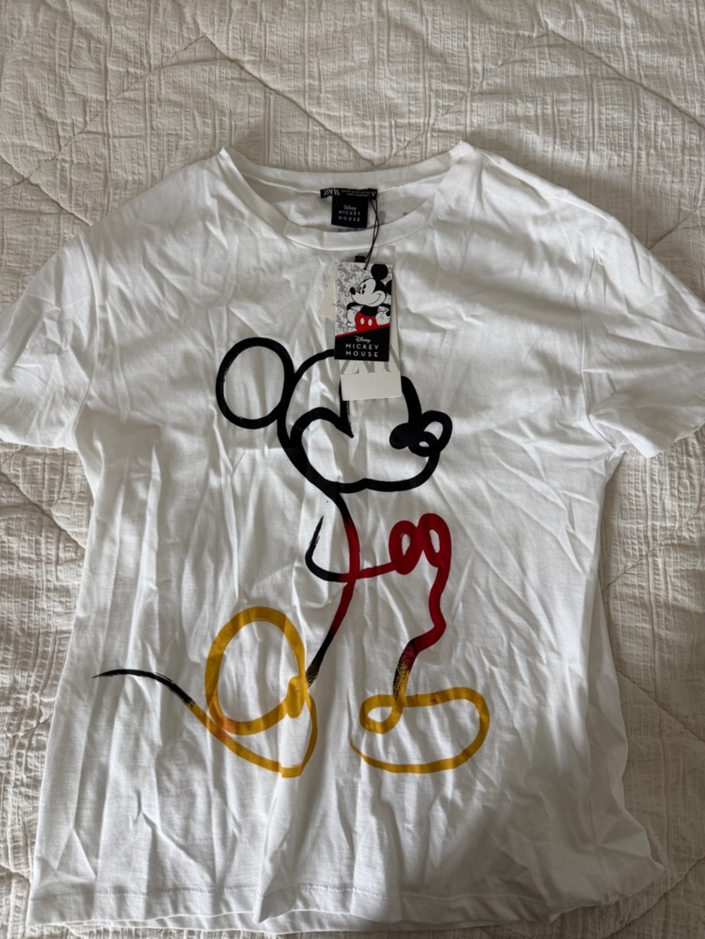 Zara White Mickey Mouse Tee with Black and Red Graphic